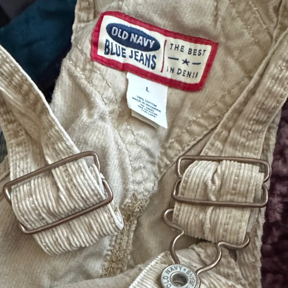 Vintage Old Navy Blue Jeans Tan Corduroy Overalls - Picture 6 of 6